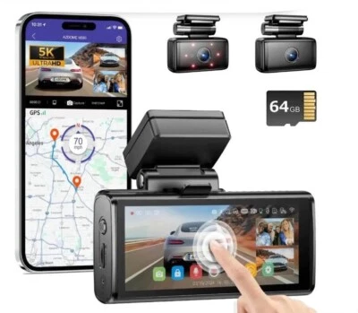 AZDOME M580 5K 5GHz WiFi 3CH Dash Cam Front Rear 4 Inch Touchscreen Free 64GB SD