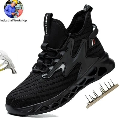 Sapatos masculinos de segurança no trabalho biqueira de aço botas leves tênis indestrutível preto - Imagem 1 de 4