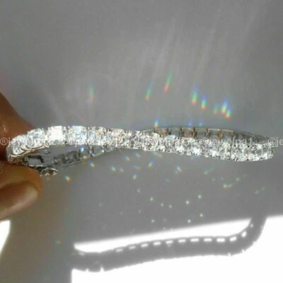 Brazalete Tenis 7" Pulgadas Largo 7 Quilates Excelente Corte Asscher Oro Blanco 14K Sólido Foto 1 de 4