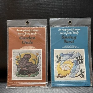 Vintage Applique Quilt Patterns x2 Garden Owls Spring Nest Birds 12x12 Uncut - Picture 1 of 19