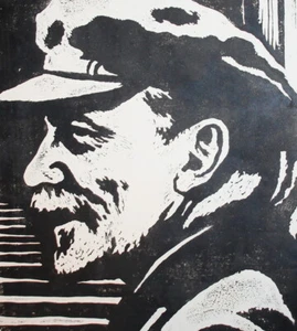 1970 Male portrait linocut Vladimir Lenin print signed - Picture 1 of 7