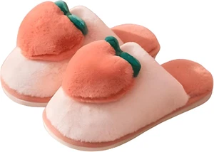 Fuzzy Slipper Winter Fluffy Slippers Peach Cute Slippers for Women Comfortable W - Picture 1 of 12