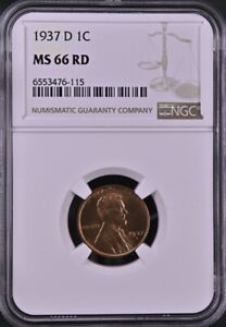 1937-D 1C RD Lincoln Wheat One Cent NGC MS66RD   6553476-115