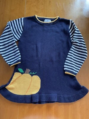 Vestido Florence Eiseman Usado en Excelente Condición Azul/Blanco/Amarillo Intarsia Calabaza Algodón Peruano-8Y Foto 1 de 4