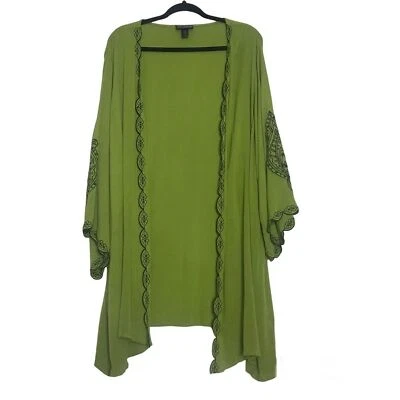 Kimono bordado Antthony para mujer talla 2X verde frente abierto duende bosque hada Foto 1 de 4