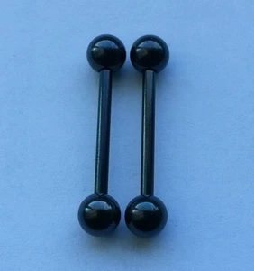 1 Paar 14G SCHWARZ TITAN ELOXIERTER CHIRURGENSTAHL Nippel Zunge Langhanteln Ringe - Bild 1 von 1