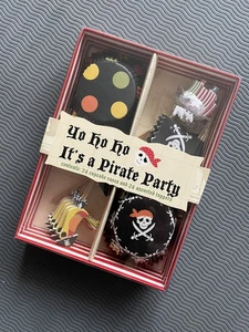 MERI MERI Pirate Party CUPCAKE KIT RED BLACK (24) cupcake cases and toppers NIP - Picture 1 of 2