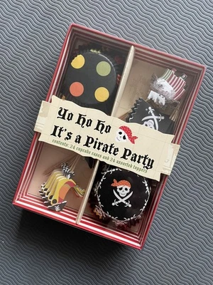 MERI MERI Pirate Party CUPCAKE KIT RED BLACK (24) cupcake cases and toppers NIP - Image 1 of 2