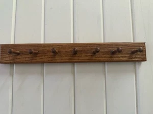 Vintage Amish Oak Country Eiche 7 Heringe Schlüssel Hut Tragetasche Halter Eingang 15”x2” - Bild 1 von 21