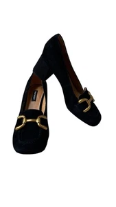 Veepe Gold Bit schwarze Loafer Pumps. Leder Wildleder. 6. Neu ohne Karton - Bild 1 von 14