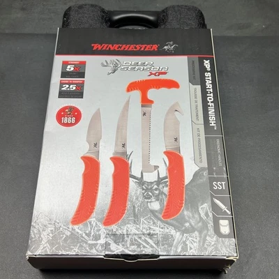 Winchester Blaze Naranja Completo Procesamiento de Ciervos Caza Desollador Cuchillo Kit Sierra Foto 1 de 4