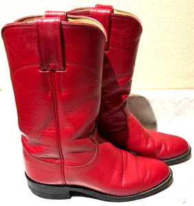 Justin Red Leather L3055 Roper Riding Cowboy Boots Women Size 5 B - Picture 1 of 8