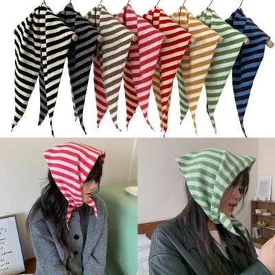 Aesthetic Stripe Knitted Triangle Scarf-Neck Warmer Stylish WinterAccessory.`
