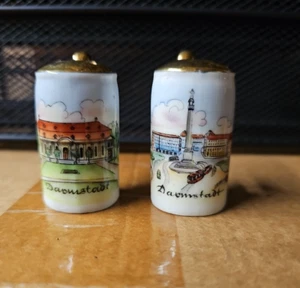 Mini Stein Salz & Pfefferstreuer Darmstadt Handmade In Germany Gold Tops Vintage - Bild 1 von 9