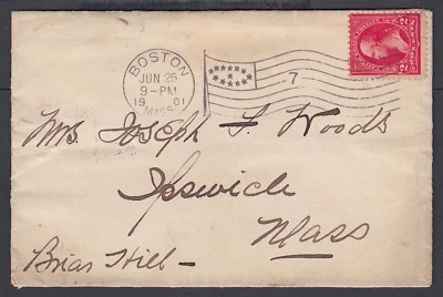 USA 1901 BOSTON MASS COVER FLAG '7' AMERICAN MACHINE CANCEL #58 HANMER #30 RF S - Image 1 of 2