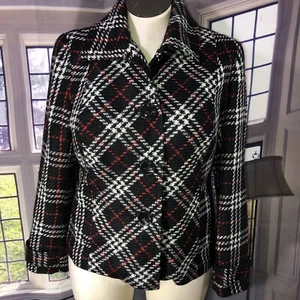 Chicos 2 L Career Jacket Black Check Plaid Button Up Collared L - Picture 1 of 12