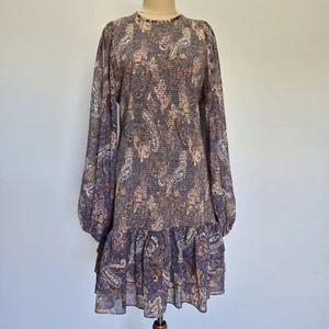 Witchery Multicolour Paisley Shirred Drop Waist Frill Hem Bodycon Dress Size 14 - Picture 1 of 8