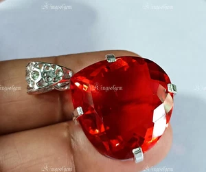 Piedra preciosa solitario de plata alemana de topacio rojo brasileño de 55+ quilates corte corazón - Imagen 1 de 7