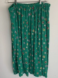 Vintage Size 20W Koret Green Bejeweled Skirt 80s Plus Size Gemstone Brooch Print - Picture 1 of 8