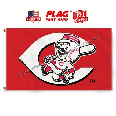Cincinnati Reds Mascot 3x5 ft Flag Banner MLB Logo Baseball FREE Shipping USA - Image 1 of 4