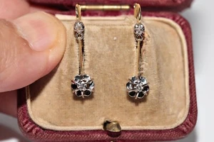 Antiker viktorianischer Ohrhänger um 1900 18 Karat Gold natürlicher Diamant verziert - Bild 1 von 15