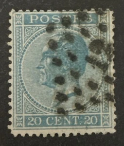 1865 Belgium King Leopold I 20c Blue FU SG35 - Bild 1 von 2