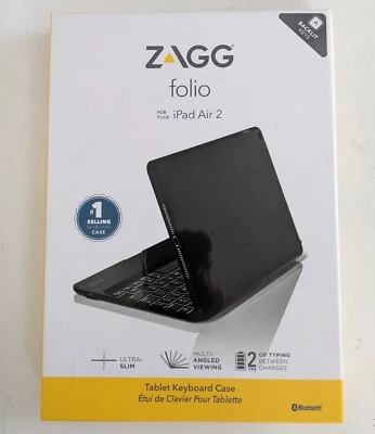 Zagg Folio Wireless Keyboard Case for Apple iPad Air 2 Tablet Black Ultra Slim - Image 1 of 4