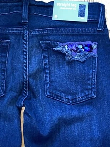7 For All Mankind Damenjeans gerades Bein Größe 23 Swarovski-Kristalle 198 $ neu - Bild 1 von 11