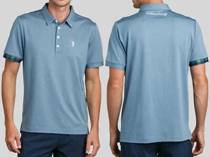 WILLIAM MURRAY GOLF Classic Polo Shirt Water Blue w/tartan trim SS size M  - Picture 1 of 9