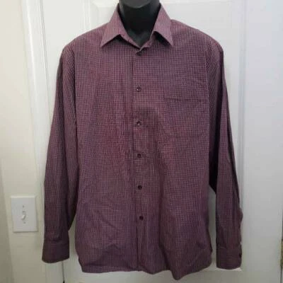 Camisa de vestir Ben Sherman para hombre púrpura roja a cuadros puño abatible 100 % algodón 16 1/2 34/35 Foto 1 de 4