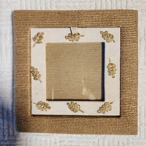 Square Rope Style Picture Woven Easel Back Front Load Boho Stitched Leaves 6x6" - Picture 1 of 10