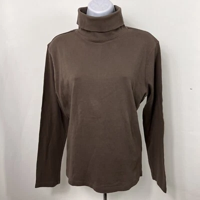 St. John's Bay Blouse Women's Petite PL Green Long Sleeve Turtleneck 100% Cotton - Image 1 of 4