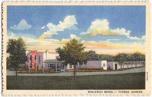 Postal vintage de lino de Topeka, Kansas NOD-AWAY MOTEL Roadside años 40 - Imagen 1 de 2