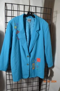 Nancy Bolen CITY GIRL women's 2X Blue Lined Embroidered Graphic Jacket - Picture 1 of 13