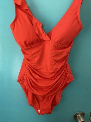 Chaps 红色连体比基尼带褶皱领 10 码 — 第 1/4 张图片
