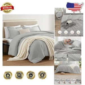 Chic Jacquard King Size Comforter Set – Light Grey with 2 Matching Pillow Shams - Picture 1 of 9