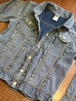Garnet Hill Girls Jacket Blue Denim Embroidered Ruffles Lightweight Size XL - Image 1 of 4