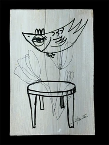 Arte acrílico original sobre tablero de fibra 4”x6”-firmado con certificado de autenticidad-dibujo de línea minimalista - Imagen 1 de 1
