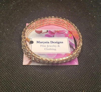 Marysia Designs Rose Gold 3 Rows Crystal Rhinestones Stretch Bracelet Bangle  - Image 1 of 3