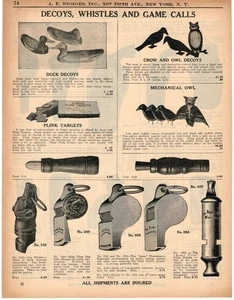 1937 Print Ad of Duck, Crow, Owl Decoys Calls, Acme Thunderer Whistle dog police - Picture 1 of 2