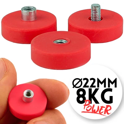 Neodym Magnet mit Gewinde Gummiert 22mm 8KG Stark Gummi Topfmagnet Scheibe Rund - Bild 1 von 3
