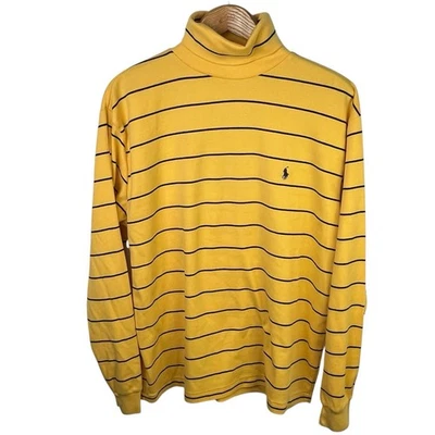 Camisa polo vintage Ralph Lauren amarilla azul marino a rayas cuello alto para hombre talla grande” Foto 1 de 4