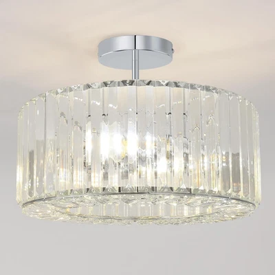 Lampadari Cristallo Argento, Plafoniera in Cristallo Soggiorno E27 Con 3 Luci, L - Immagine 1 di 4