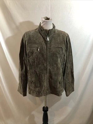 Ruff Hewn Army Green Leather/Suede Jacket - Womens XL, Bust 22”, Length 24” - Image 1 of 3