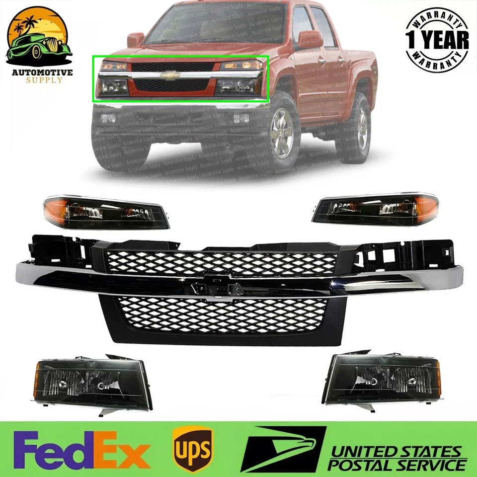 New Front Grille Assembly and Headlight Kit For 2004-2012 Chevrolet Colorado - Image 1 of 4