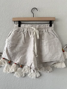 Princess Polly 100% Linen Beige Oatmeal Lightweight Shorts Resort Wear Coastal 8 - Picture 1 of 7
