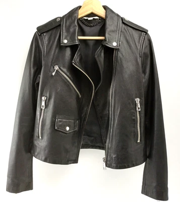 Chaqueta de motociclista Whistles AGNES de cuero negro 100 % cuero de cabra talla 10 PVP £299 Foto 1 de 4