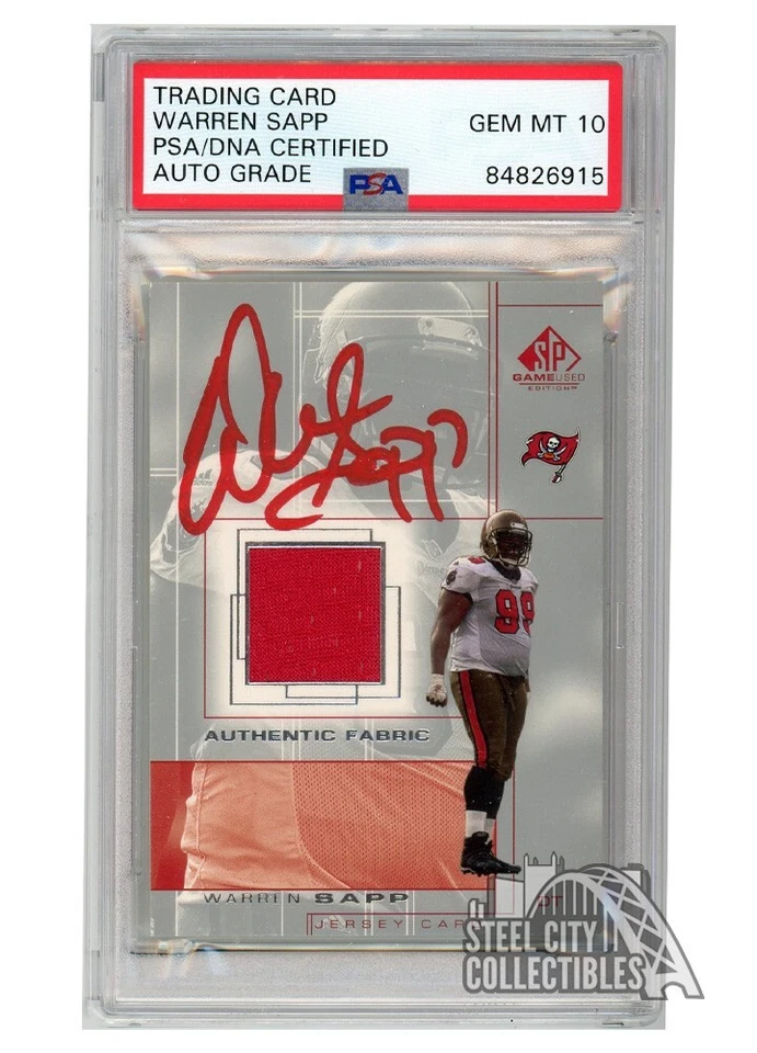 Warren Sapp 2001 SP Game Used Authentic Fabric Auto Card #WS PSA/DNA 10 (Red) - Image 1 of 1