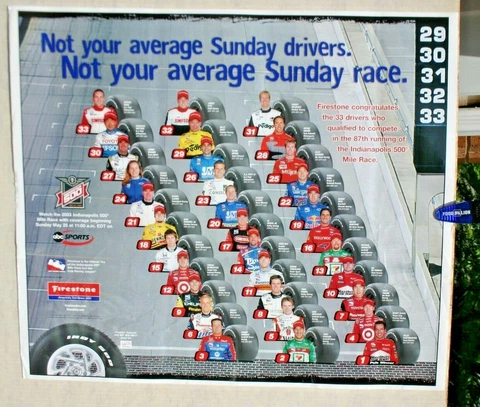 2003 INDY 500 IRL FIRESTONE FULL COLOR POSTER NOT YOUR AVERAGE SUNDAY DRIVERS Cover
