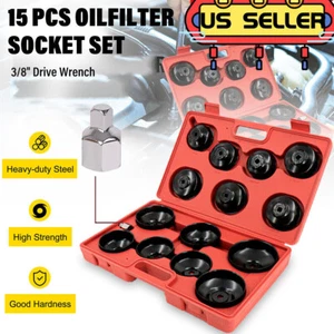 16Pcs Oil Filter Wrench Set Cup Type Removal Tool Socket Kit 1/2" 3/8" Adaptor - Bild 1 von 15